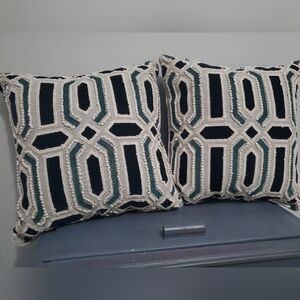 NWT Gorgeous!! Embroidered Throw Pillows - Navy, Green and Cream
